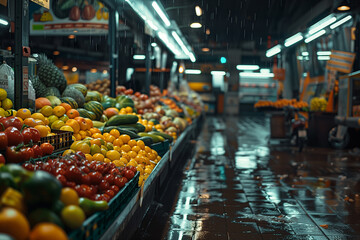fruit and vegetables at the market - obrazy, fototapety, plakaty