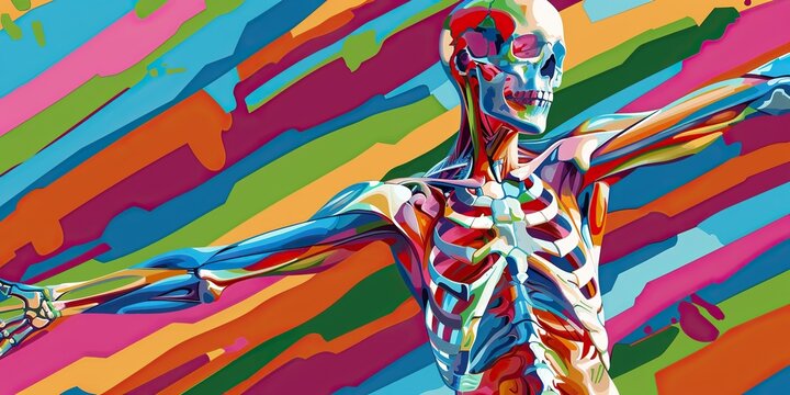 Bold and colorful abstract representation of human musculoskeletal system , concept of Anatomy exploration