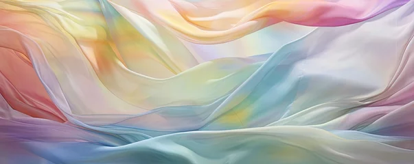 Keuken spatwand met foto Abstract pastel blowing silk fabric. Gusting delicate scarves. Iridescent curtains billowing in the wind. © Влада Яковенко