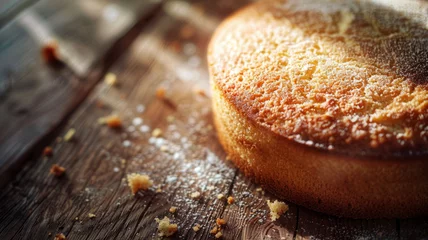 Crédence de cuisine en plexiglas Boulangerie Homemade delicious sponge cake on wooden table.