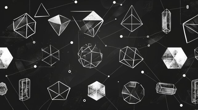dark background of platonic solids and sacred shapes