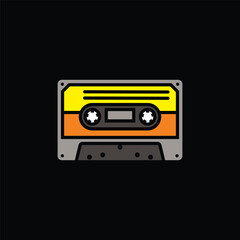 Original vector illustration. The contour icon of a retro audio cassette.