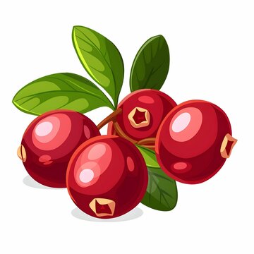 Cartoon minimalist simple  cranberrys with leaves illustration on clean background, isolated fruits design