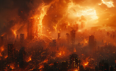 Obraz na płótnie Canvas Apocalyptic city. Aerial view of the destroyed city