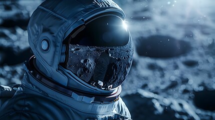 Astronaut Standing on the Moon in Realistic Hyper-Detail - obrazy, fototapety, plakaty