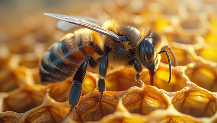 Bee is working on honeycomb