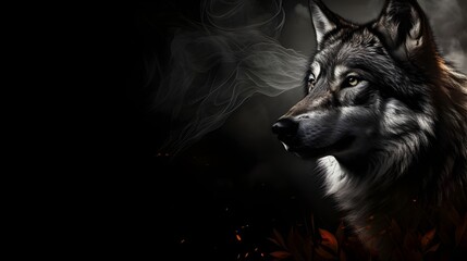 wolf head portrait in night