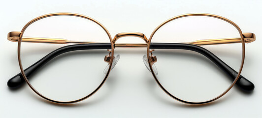 Eyeglasses: Glasses with gold rim and black rim on white background