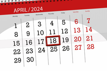 Calendar 2024, deadline, day, month, page, organizer, date, April, thursday, number 18