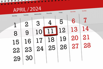 Calendar 2024, deadline, day, month, page, organizer, date, April, thursday, number 11