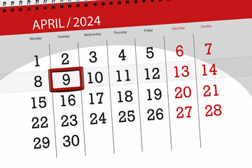 Calendar 2024, deadline, day, month, page, organizer, date, April, tuesday, number 9