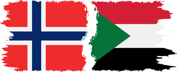 Sudan and Norwegian grunge flags connection vector