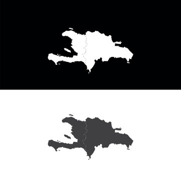 Hispaniola political map, also San Domingo. Haiti and Dominican Republic with capitals Port-au-Prince and Santo Domingo, in the Caribbean island group. Gray illustration with English labeling. Vector.