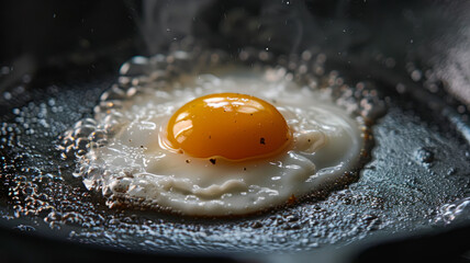 Fried egg in a pan.