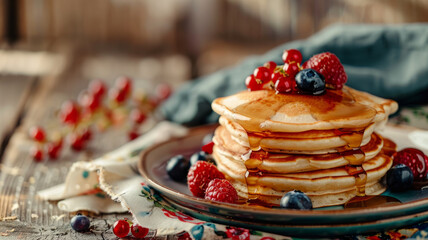 Pancake with berries on a plate