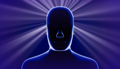 Geometrical man face  and rays of light - 3D illustration