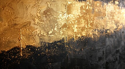 A textured abstract painting with gold accents over a dark background, this image speaks to modern...
