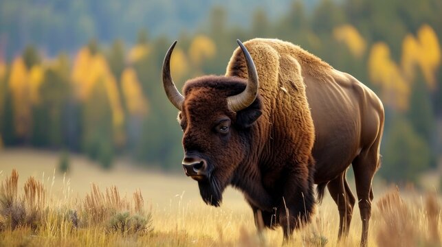 Bison standing in the expanse of savanna