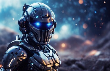 Cyber warrior full equipment waving on space