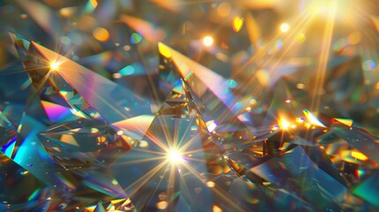 Luminous crystal facets shimmering brilliantly in a dance of refracted light beams - obrazy, fototapety, plakaty