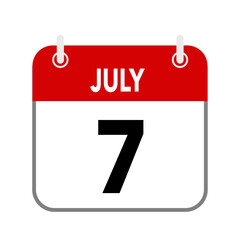 7 July, calendar date icon on white background.