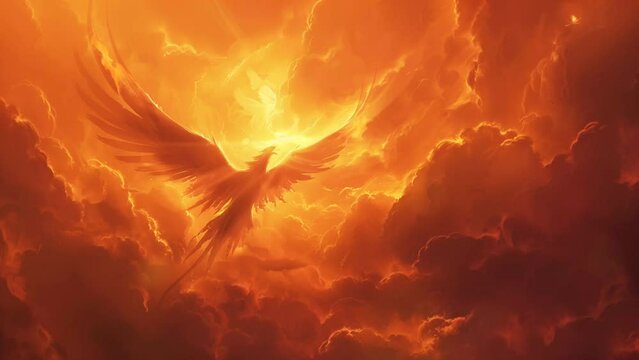 Phoenix in the red cloud. seamless looping 4k time-lapse animation video background