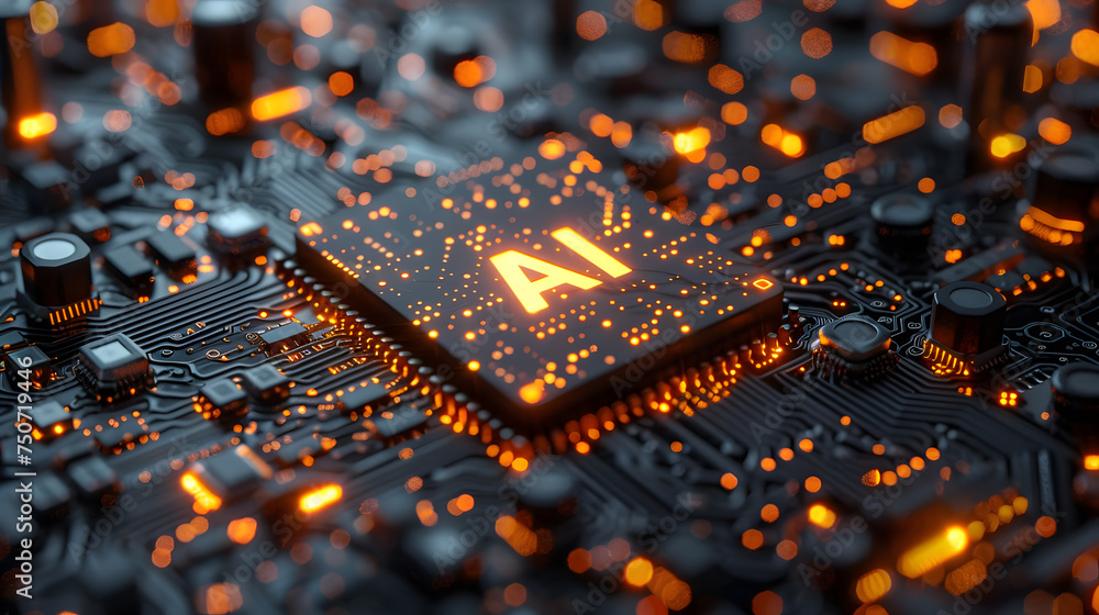 Poster a close-up of a computer circuit board reveals a complex network of electronic components like chips