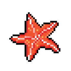 Fototapeta premium Red orange colored starfish marine ocean sea animal. Asterias rubens. Pixel art retro vintage video game bit vector illustration. Simple flat cartoon art styled drawing isolated on square background.