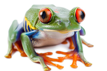 Striking Portrait of a Red-Eyed Tree Frog Displaying Vibrant Colors - obrazy, fototapety, plakaty