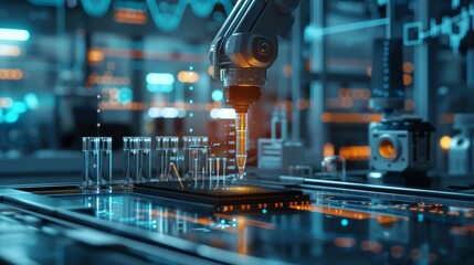 Robotic arm assembling nano-materials in a clean room lab