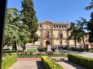 The plateresque facade of the University of Alcalá. Alcalá de Henares, Madrid, Spain