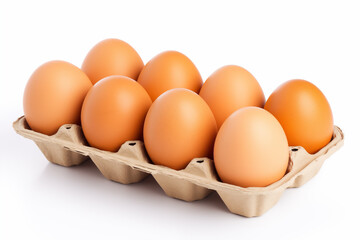 Brown chicken beautiful eggs on white background packaged