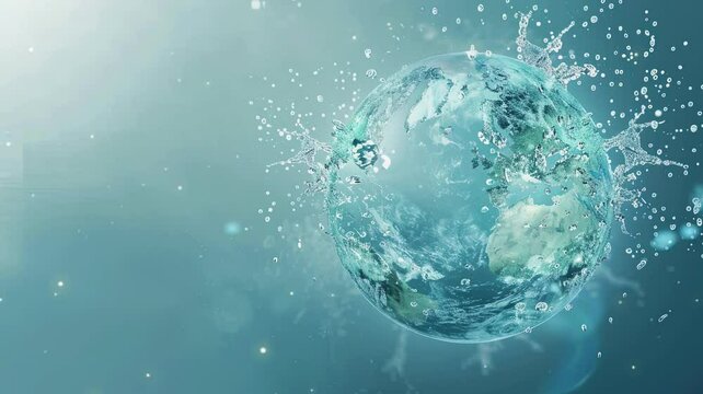 world water day video background. sparks of water covering earth 