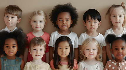 A diverse group of children multi-ethnic, boy and girl portrait.