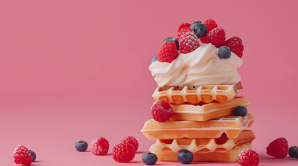 Decadent Waffles Topped with Fresh Berries and Cream