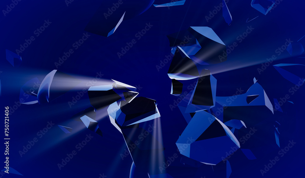 Poster abstract background with many chunks and rays of light- 3d illustration