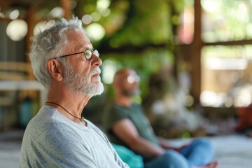 a retiree participating in a mindfulness or meditation session