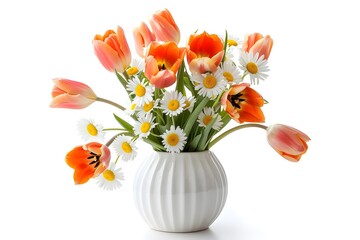 Flowers Bouquet in White Vase Isolated on White Background