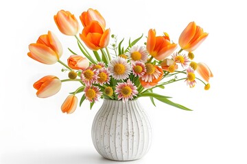 Flowers Bouquet in White Vase Isolated on White Background