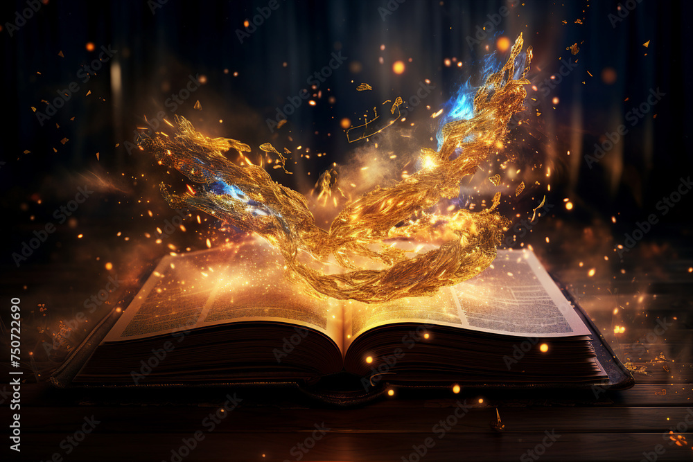 Canvas Prints generative ai collage of bewitched magic book open page with bright glitter bokeh
