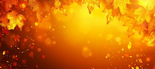 Naklejka na ściany i meble Autumn orange banner with blurred maple leaves background for seasonal marketing campaigns
