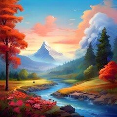sunset over the river