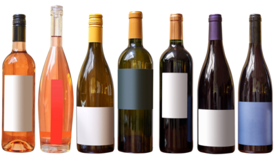 Family of different kind of Wine bottles isolated on White