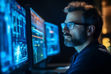Fototapeta premium Created with generative AI picture of confident office worker IT specialist system administrator manager