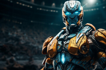Fototapeta premium Portrait of humanoid robotic man superhero created with generative AI technology