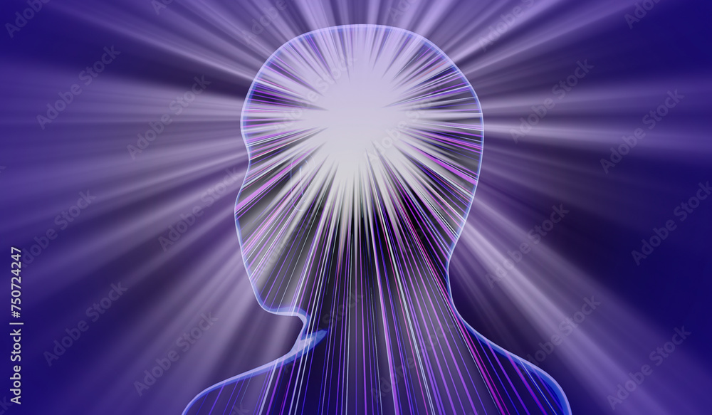 Poster geometrical man face with abstract lines and rays of light - 3d illustration