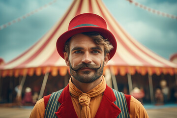 Horror circus actor performer clown fun time children fair Generative AI funny and freaky face expression