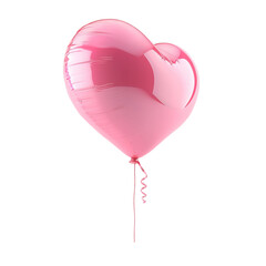 Pink shiny heart shaped metallic foil balloon. isolated on transparent background