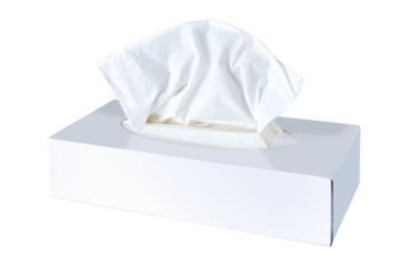 Blank tissue from White Cosmetic Tissues Box isolated on white