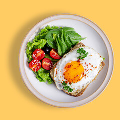 Egg toast with vegetables top view